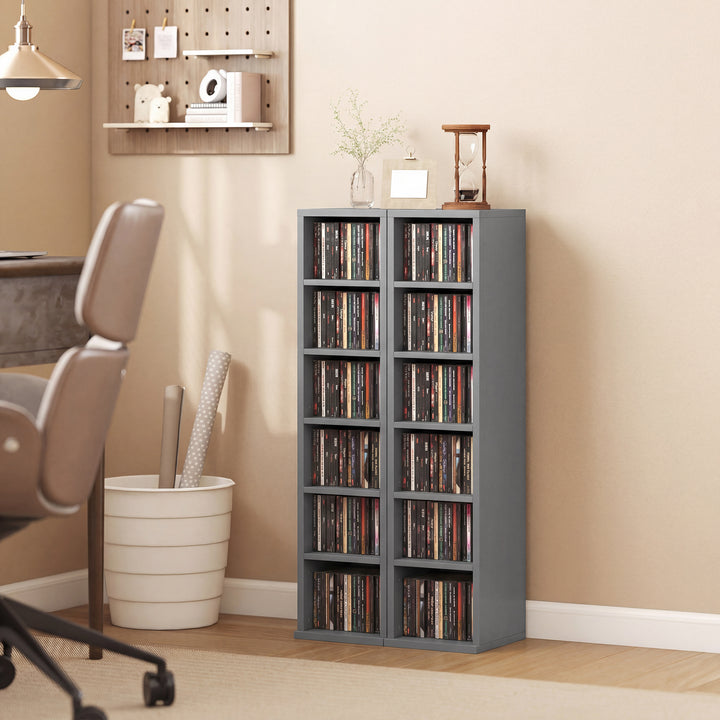 Set of 2 CD Media Display Shelf Unit Tower Rack with Adjustable Shelve