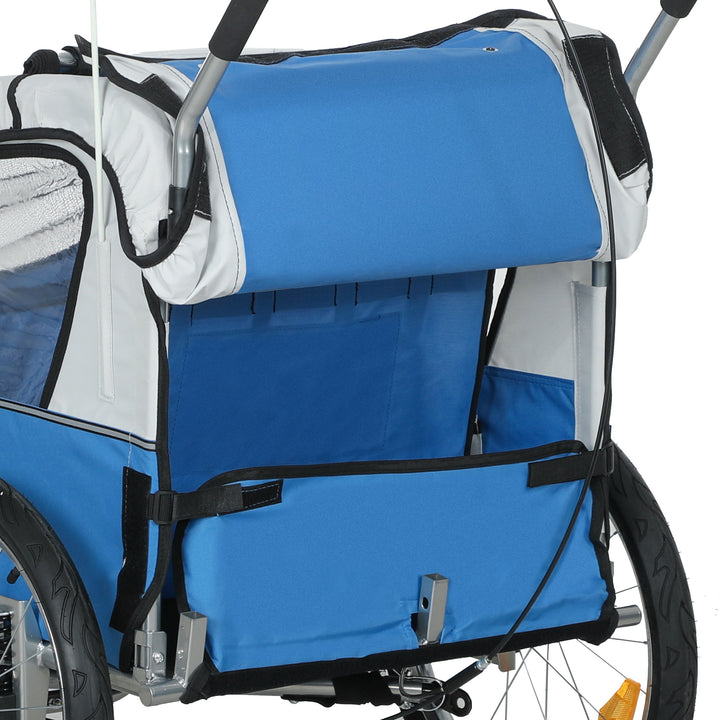 2 Seat Bike Trailer with 5 Point Harness, Baby Bike Stroller with Safety Flag, Reflectors, for 18+ Months, Blue