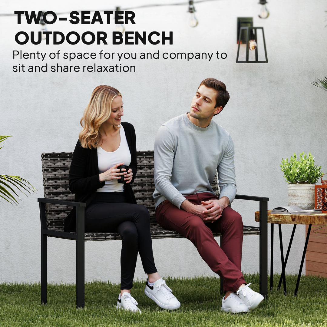 Two-Seater Rattan Bench - Mixed Grey