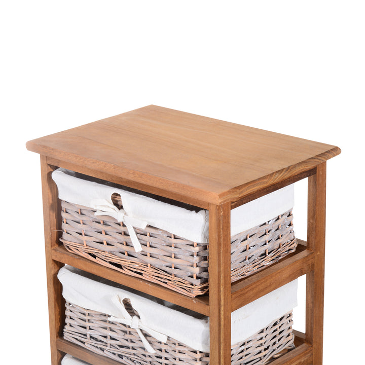 HOMCOM Wicker Basket Dresser, 5 Drawer Storage Shelf Unit with Wooden Frame for Home Organisation, Natural Finish | Aosom UK