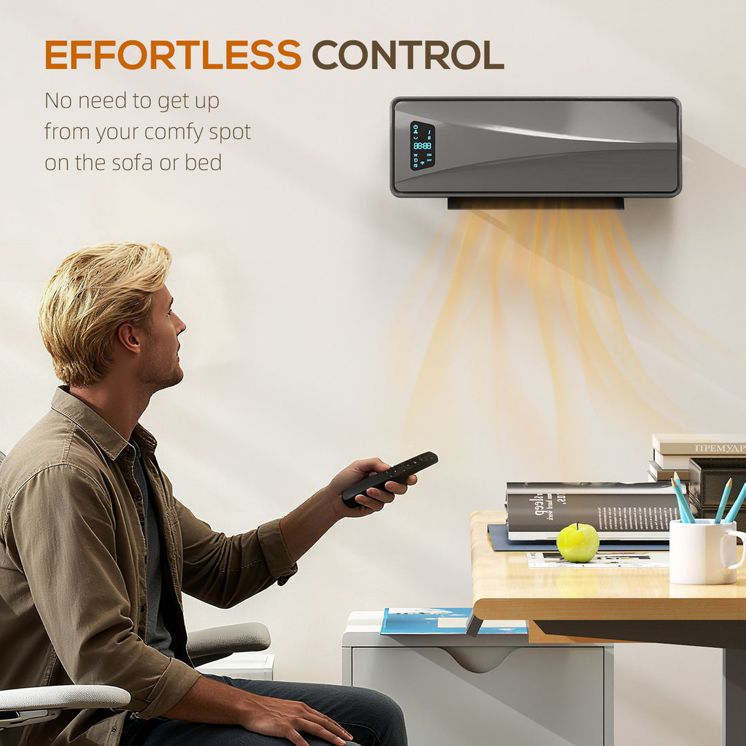 MCL 2000W Ceramic Electric Heater with Fan, Adjustable Thermostat, Wall Mounted - Grey