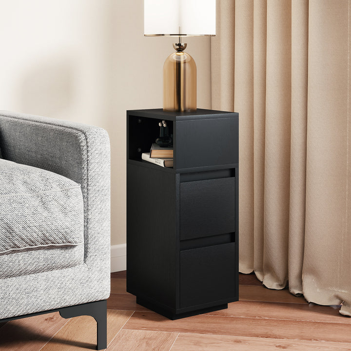 Slim Bedside Table, Narrow Bedside Cabinet with Open Shelf and 2 Drawers for Bedroom, Living Room