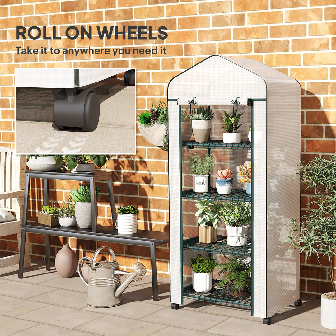 4 Tier Mini Portable Greenhouse Compact Plant Grow Shed Metal Frame PE