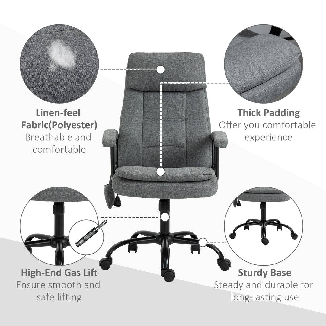 Office Chair, Linen Fabric Desk Chair with 2 Point Massage in Lumbar, Adjustable Height, Rolling Wheels, Grey