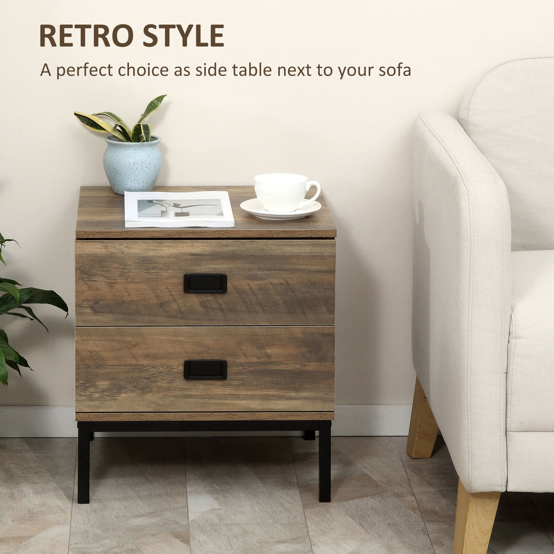MCL Retro Bedside Table, End Side Table with 2 Drawers, Metal Frame for Bedroom, Living Room, Coffee