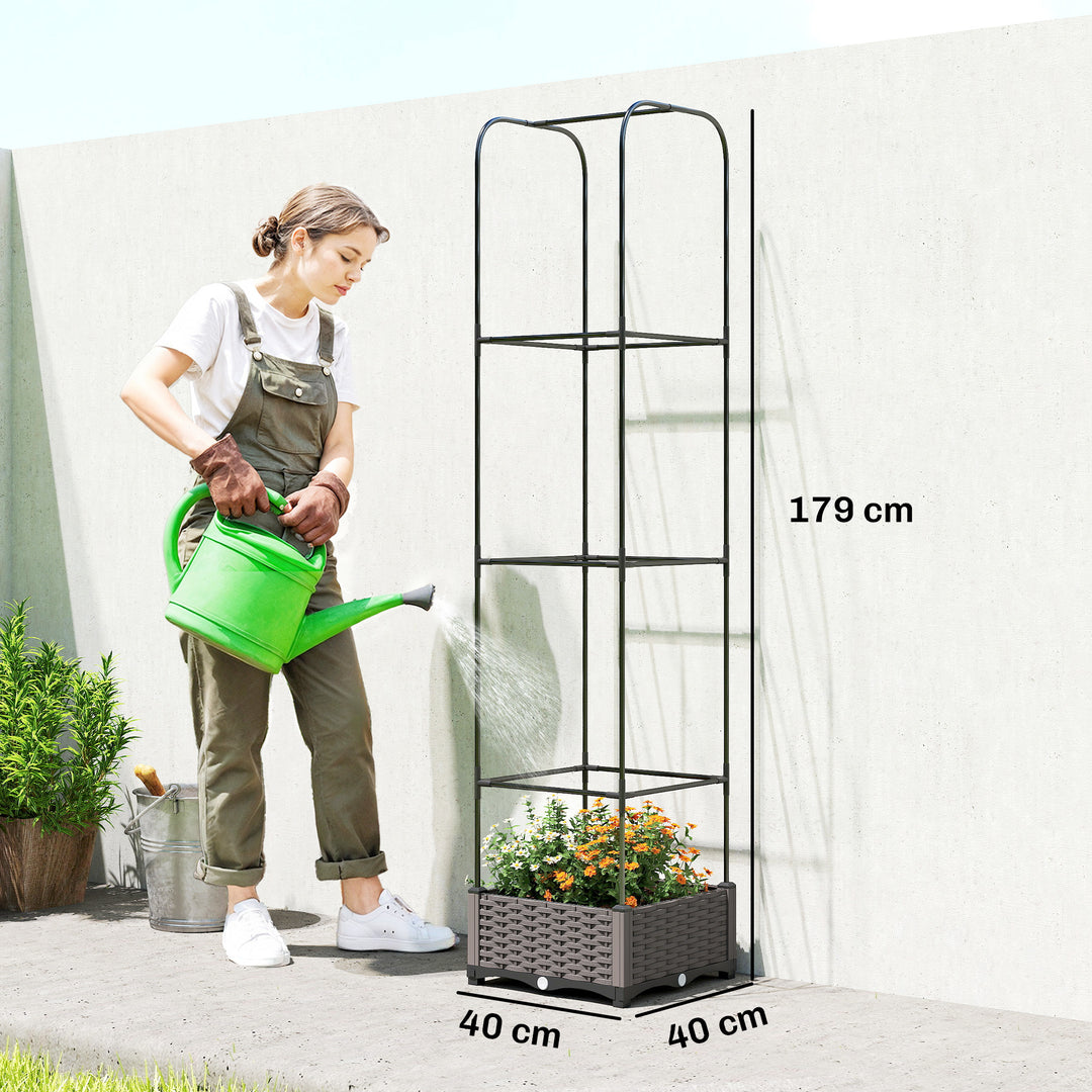 Raised Garden Bed with Trellis, Plastic Planter Box with Drainage Hole