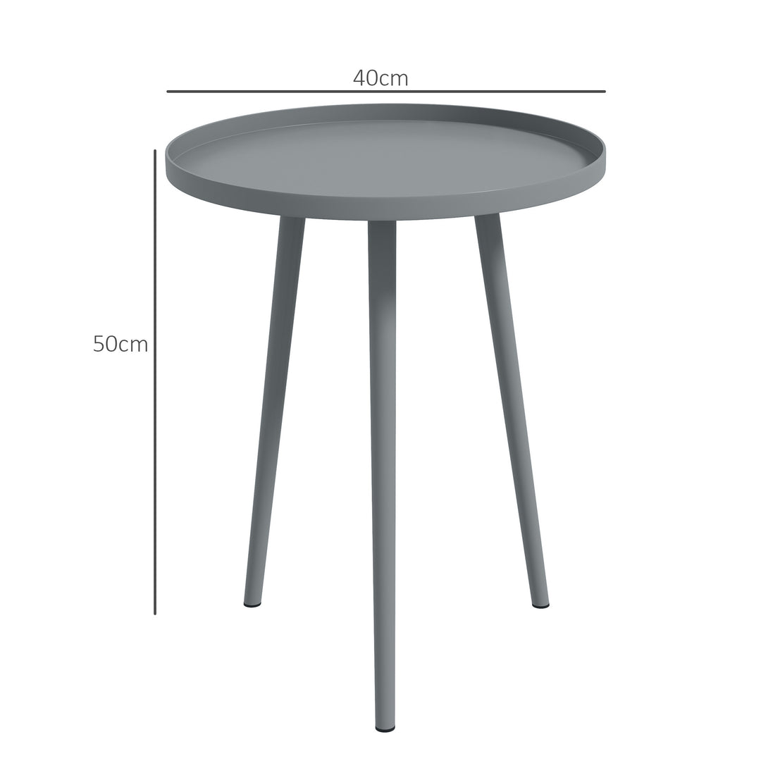 Round Garden Coffee Table, Outdoor Side Table with Rounded Steel Edge,
