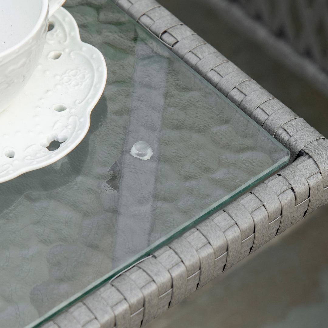 MCL 3 Pieces Rattan Bistro Set with Glass Top Coffee Table, Chairs and Cushions for Outdoor, Patio, Balcony, Grey