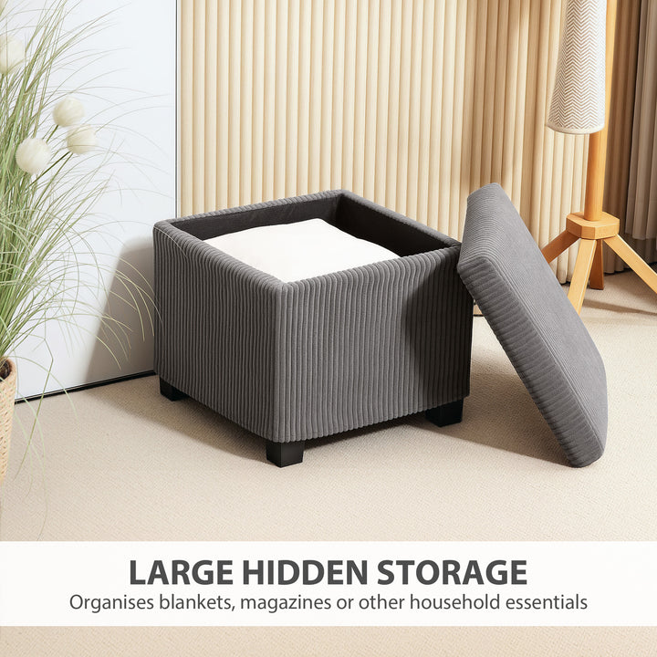 Storage Ottoman Bench, Corduroy Footstool with Removable Lid and Legs, 40cm Storage Chest Box for Living Room, Bedroom, Hallway, Grey