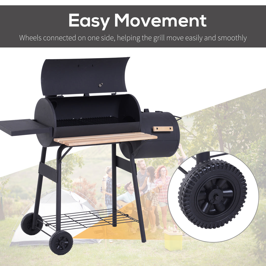 MCL Portable Charcoal BBQ Grill, Cold-rolled Steel, Solid Wood, 104H x 124L x53W cm-Black