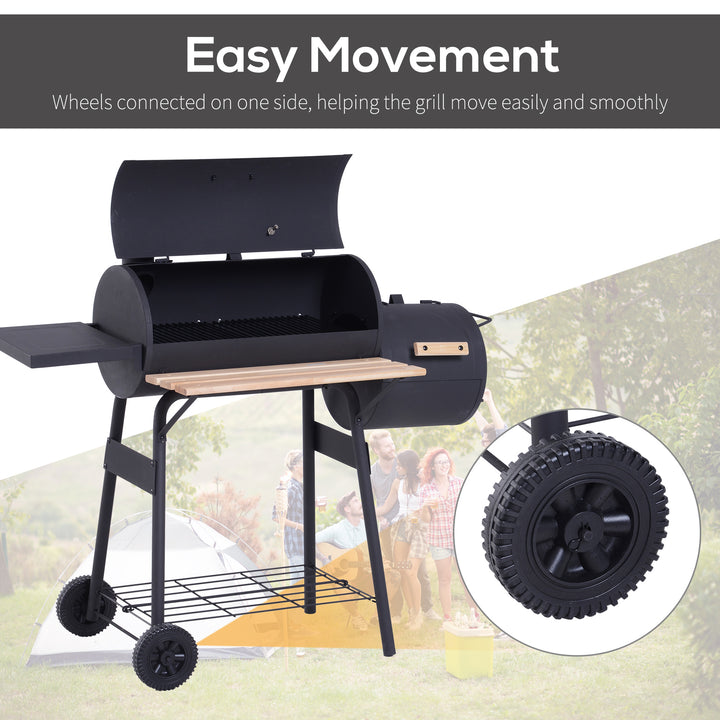 MCL Portable Charcoal BBQ Grill, Cold-rolled Steel, Solid Wood, 104H x 124L x53W cm-Black