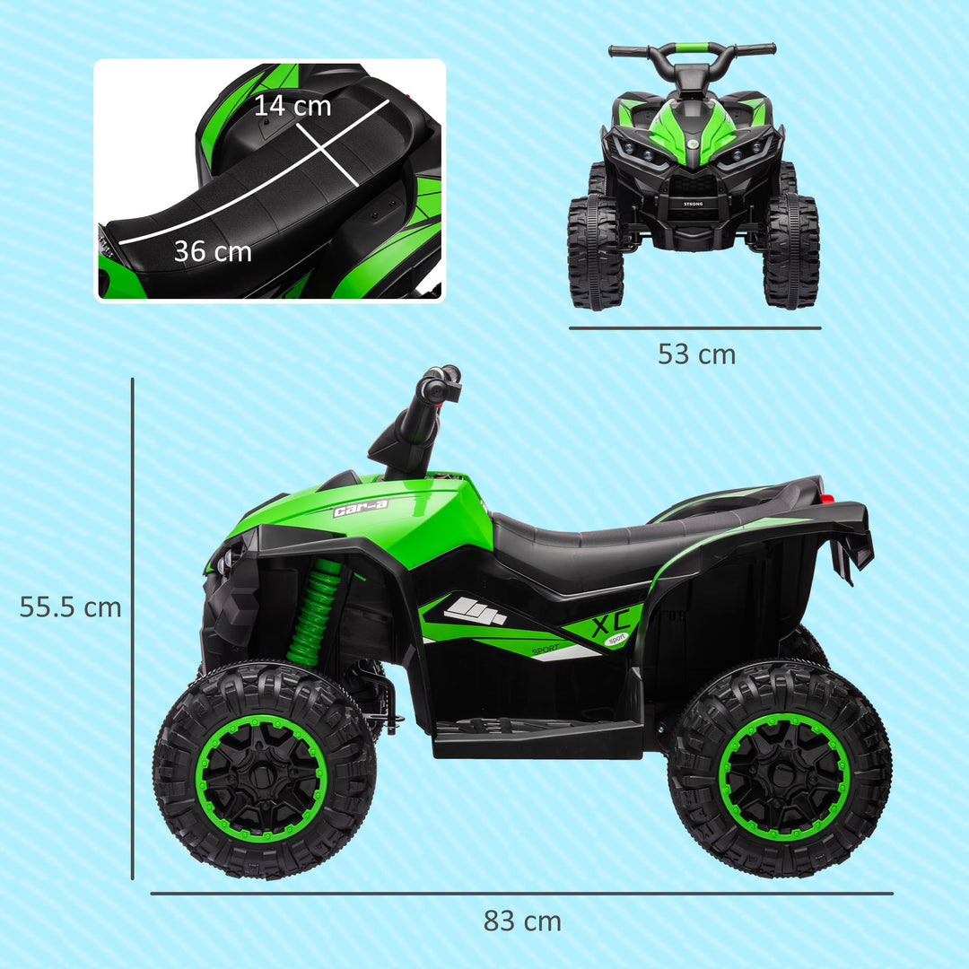 12V Ride-On Quad Bike, with Music, Horn, LED Lights, for Ages 3-5 Years, Green