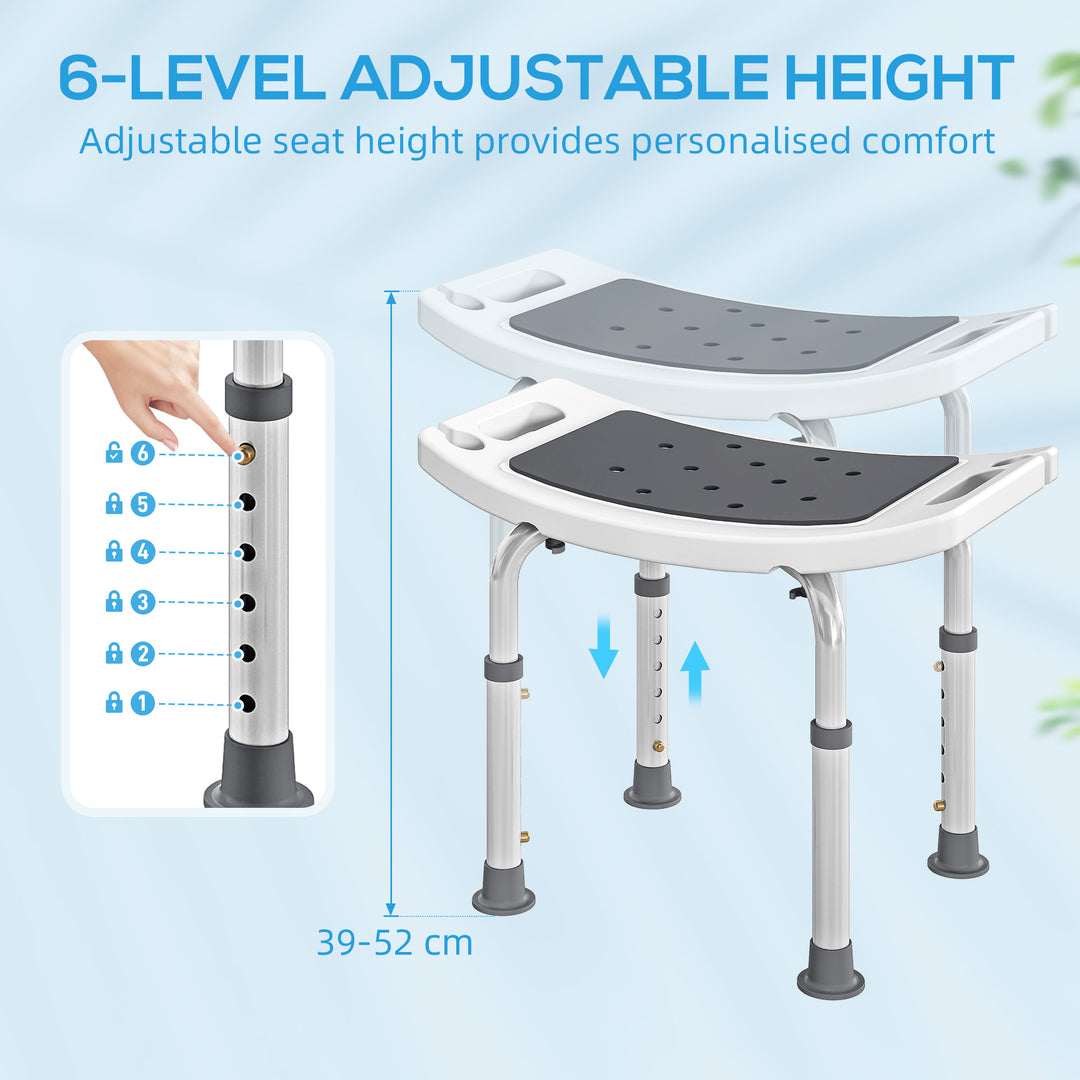 HOMCOM Shower Chair, Adjustable Height Shower Stool with Aluminium Frame and Non-Slip Feet, Bathtub Stool Seat for Elderly Disabled Handicap, Grey