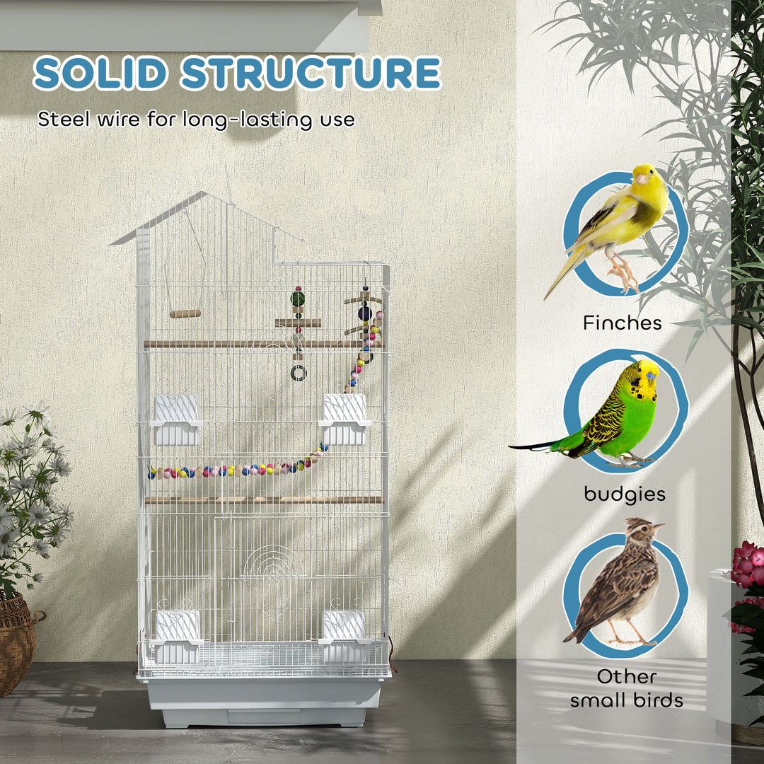 Bird Cage for Budgies, Finches, Canaries w/ Accessories, Toys, Tray, White