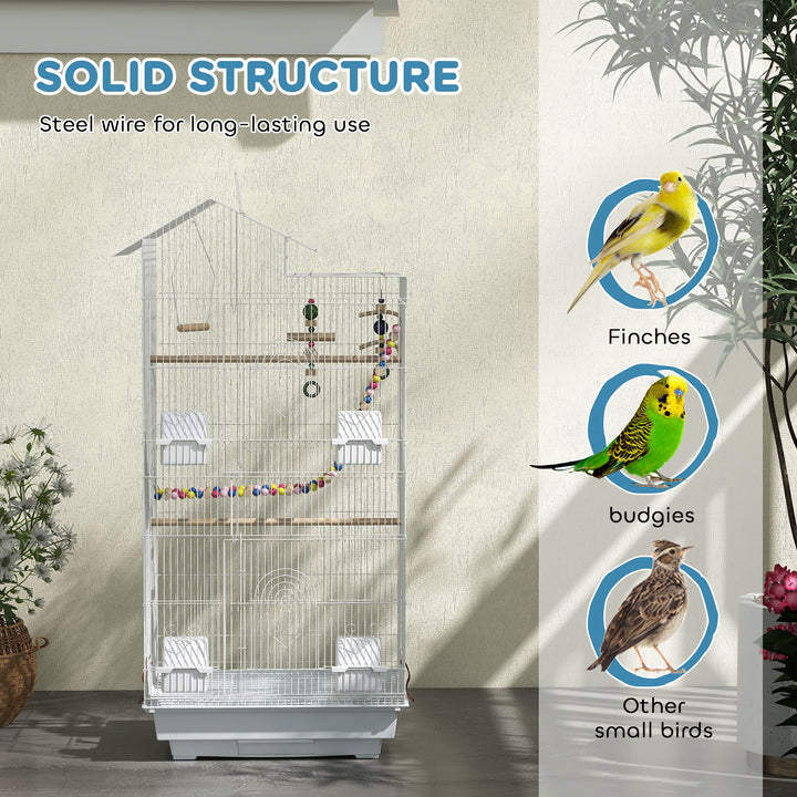 Bird Cage for Budgies, Finches, Canaries w/ Accessories, Toys, Tray, White