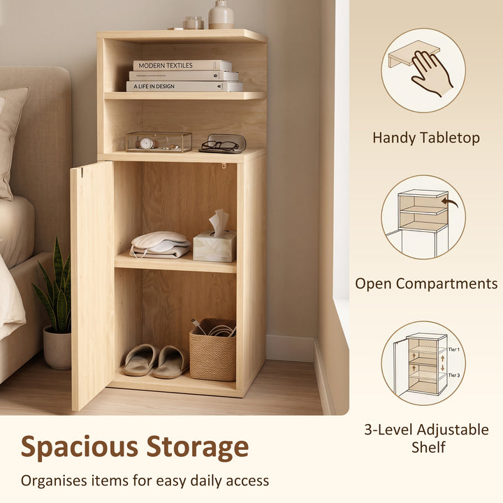 Slim Bedside Table Set of 2, Narrow Bedside Cabinet with Open Cubbies 