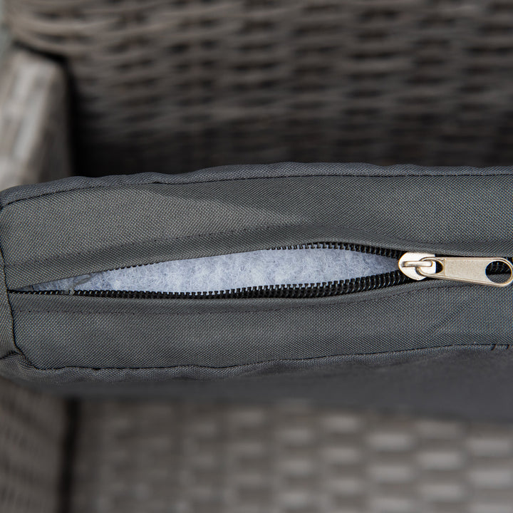 MCL 2 Pieces Outdoor PE Rattan Dining Chairs Set with Cushion, Garden Armchair with Armrests, High Backrest, Metal Frame Patio Wicker Furniture, Grey