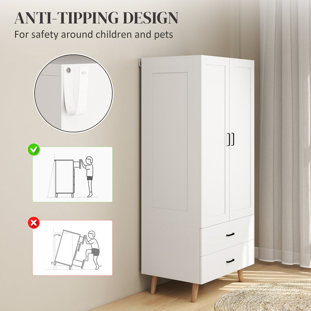 2-Door Wardrobe, Modern Wardrobe with 2 Drawers and Hanging Rail for B