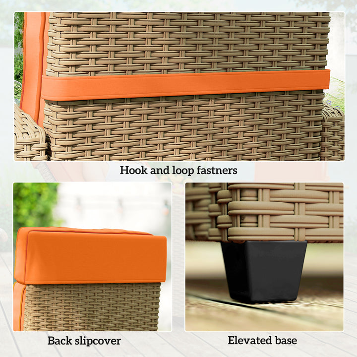 145° Reclining Rattan Armchair, with Footrest - Khaki/Orange