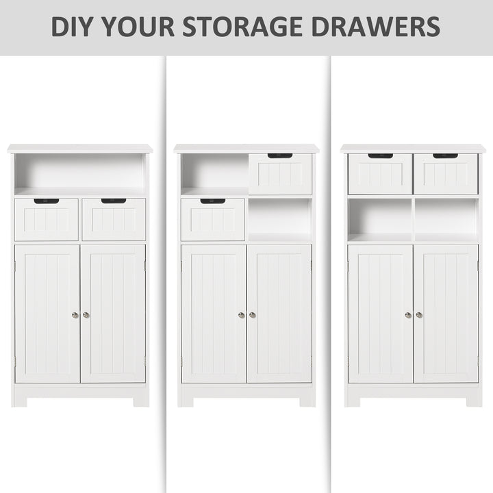 Bathroom Cabinet, Free Standing Bathroom Storage Cabinet with 2 Drawers and Adjustable Shelf, Small Bathroom Storage Unit, White
