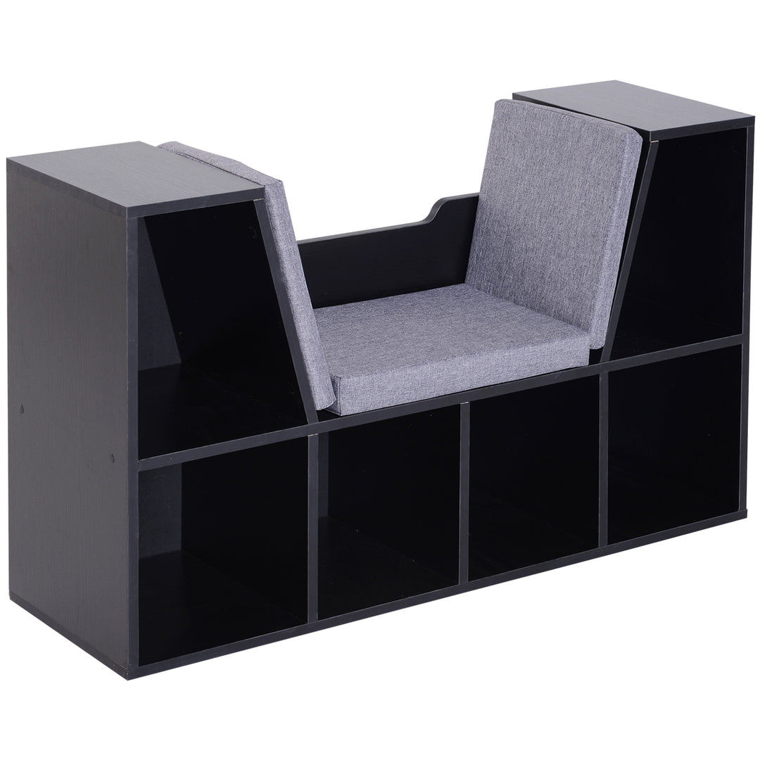 Bookcase Storage Shelf with Cushioned Reading Seat, Cube Bookshelf Organizer for Bedroom Living Room, Black