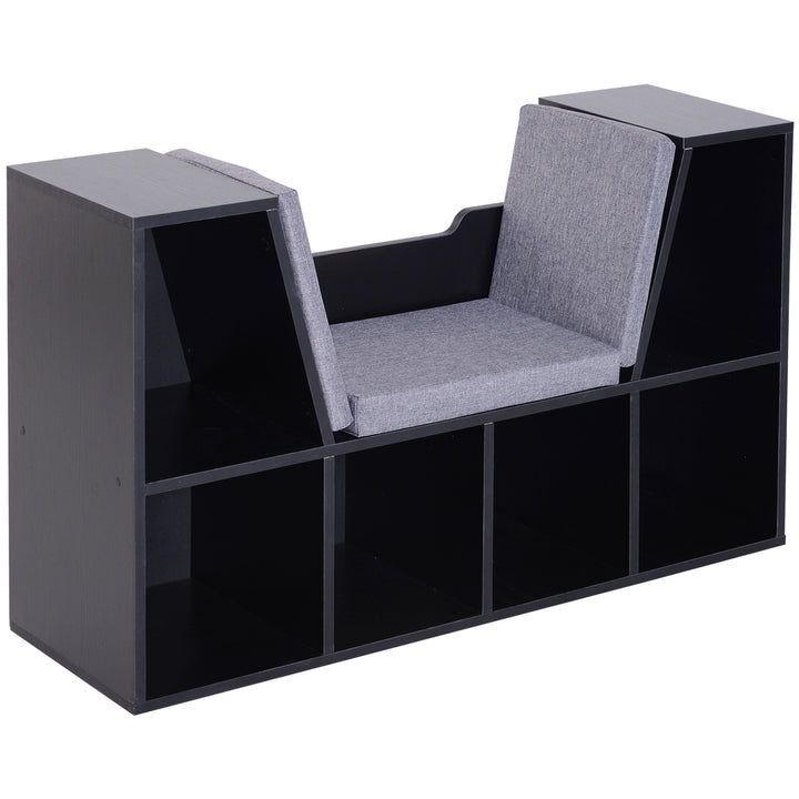 Bookcase Storage Shelf with Cushioned Reading Seat, Cube Bookshelf Organizer for Bedroom Living Room, Black