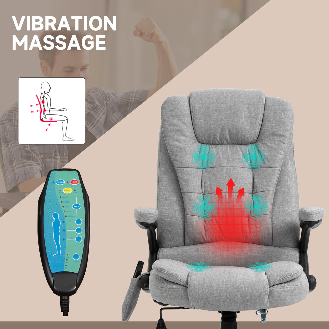 Office Chair, Ergonomic Fabric Desk Chair with 6-Point Massage and Back Heated, Arms, Lumbar Support, Light Grey
