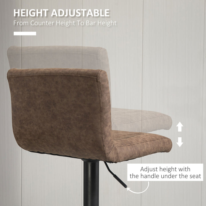 Adjustable Barstools Set of 2, Swivel Counter Bar Chairs, Bar Stools with Footrest, PU Leather, Gas Lift, Brown