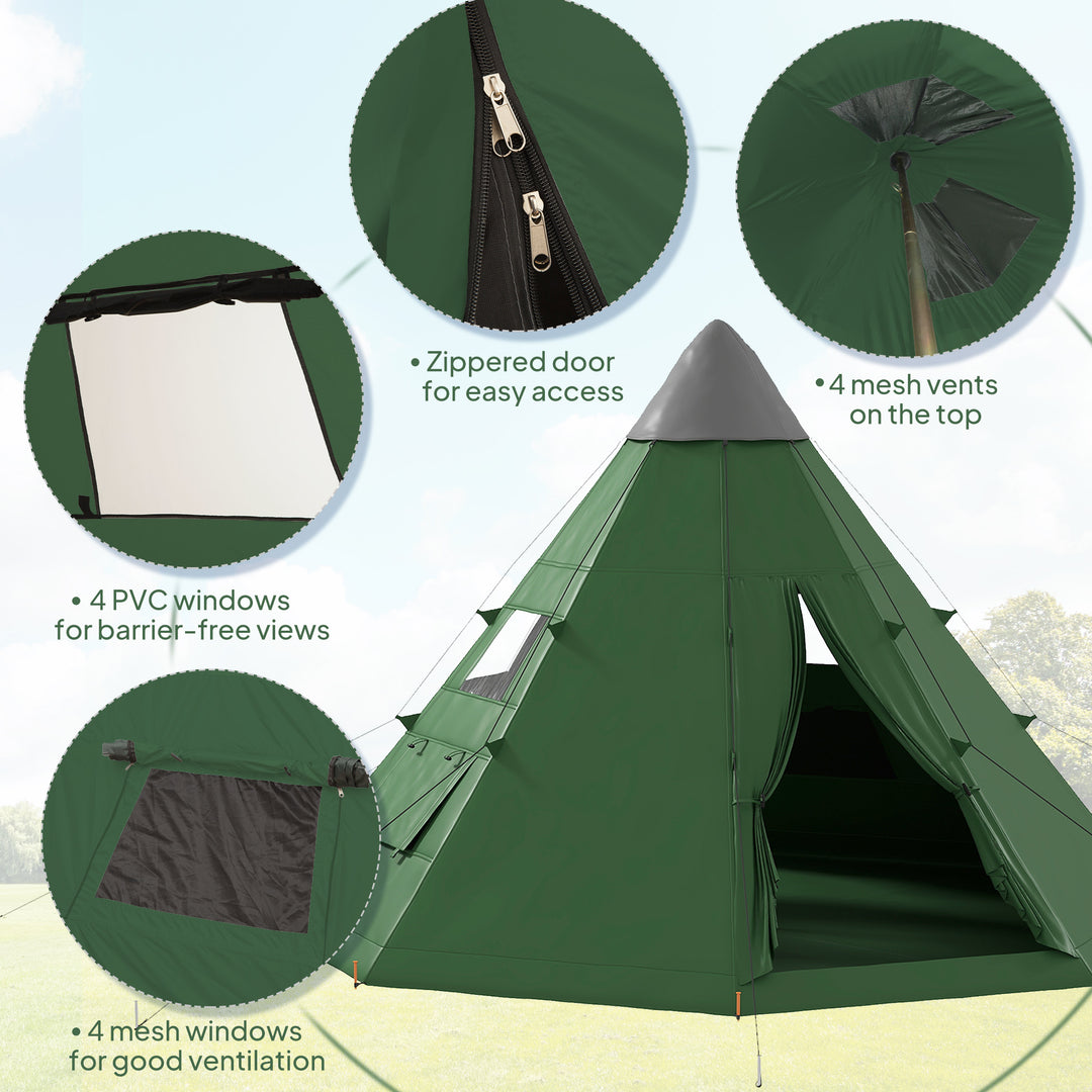 6 Men Tipi Tent with Carry Bag - Green