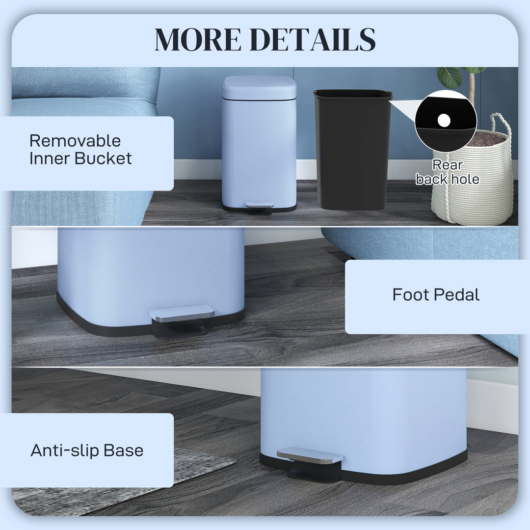 HOMCOM 20 Litre Pedal Bin, Fingerprint Proof Kitchen Bin with Soft-close Lid, Metal Rubbish Bin with Foot Pedal and Removable Inner Bucket, Light Blue