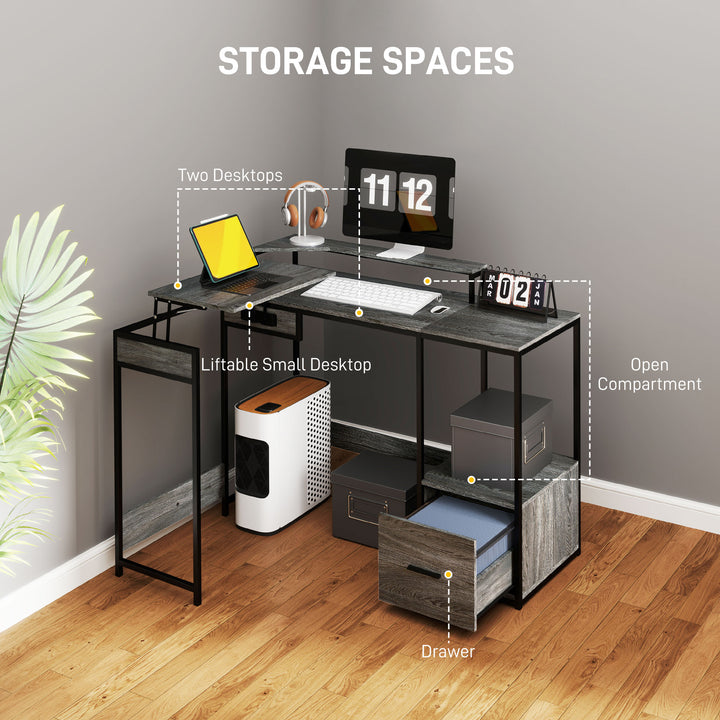 Industrial 'L' Shaped Multi-Work Desk - Charcoal Grey