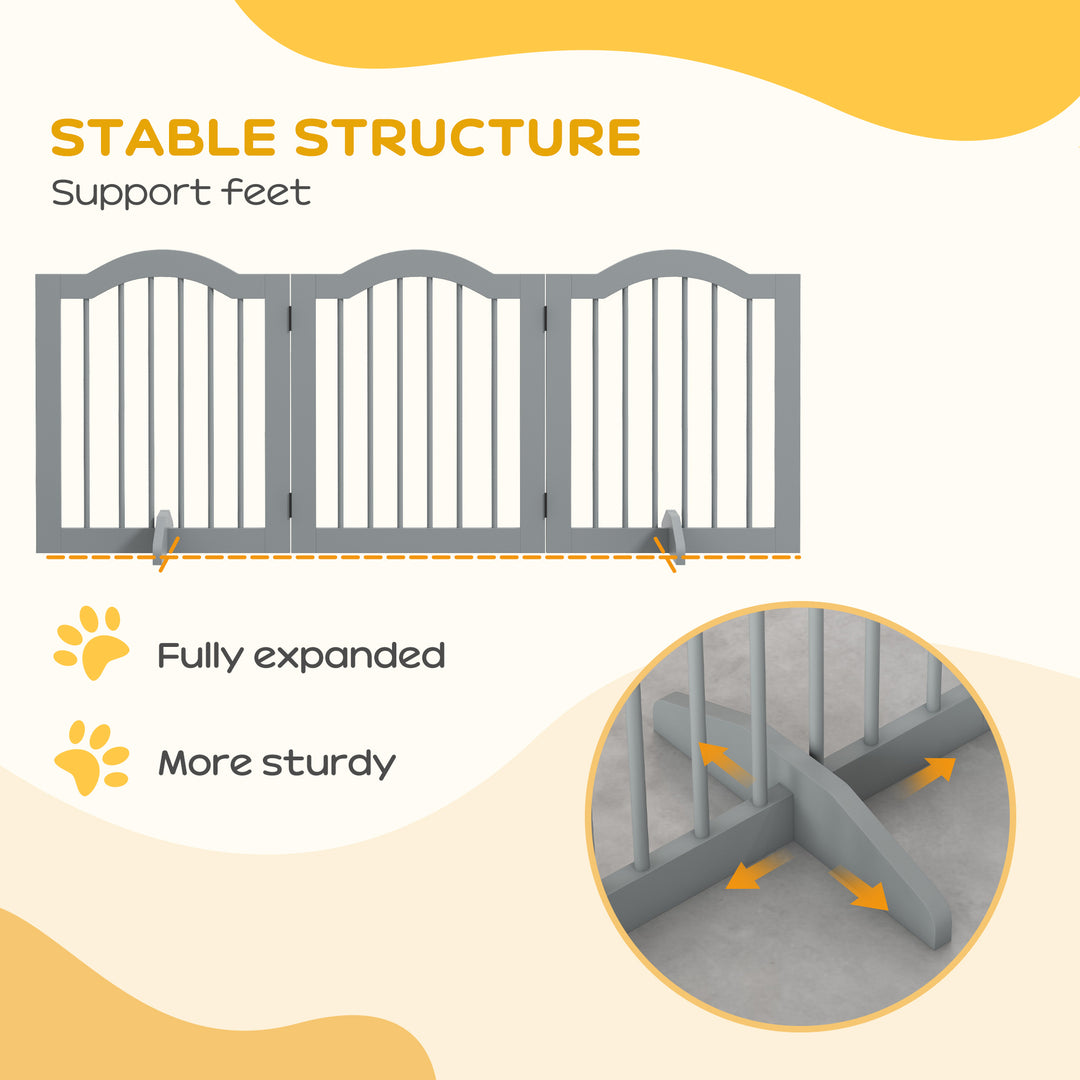 3 Panels Dog Gate w/ Support Feet Fence Safety Barrier Freestanding Wo