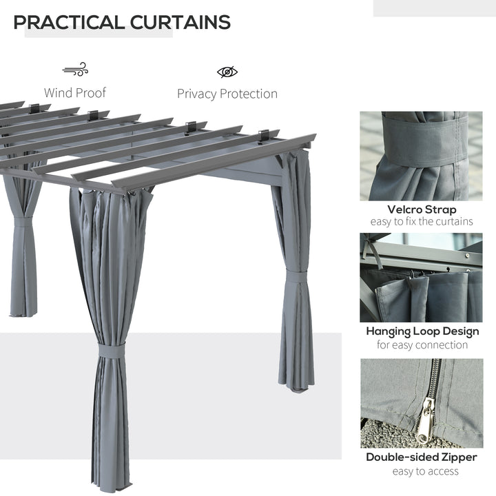 Outsunny 3.6 x 3(m) Outdoor Pergola with Retractable Roof and Curtains, Garden Gazebo Canopy Sun Shade Shelter with Aluminum Frame, Dark Grey