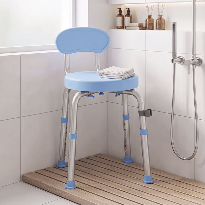 360° Swivel Shower Stool with Aluminium Frame, 5-Level Adjustable Heig