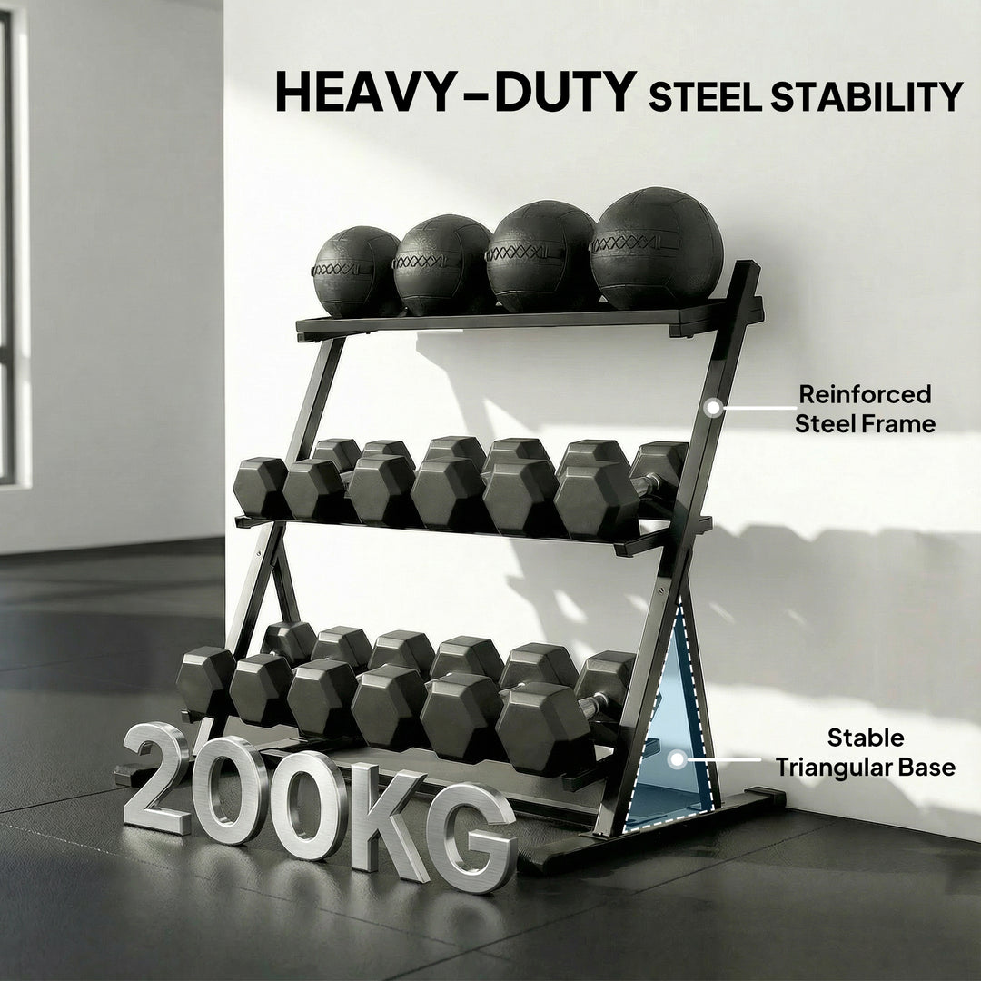 3-Tier Adjustable Dumbbell Rack, Heavy-Duty Weight Rack for Dumbbells,