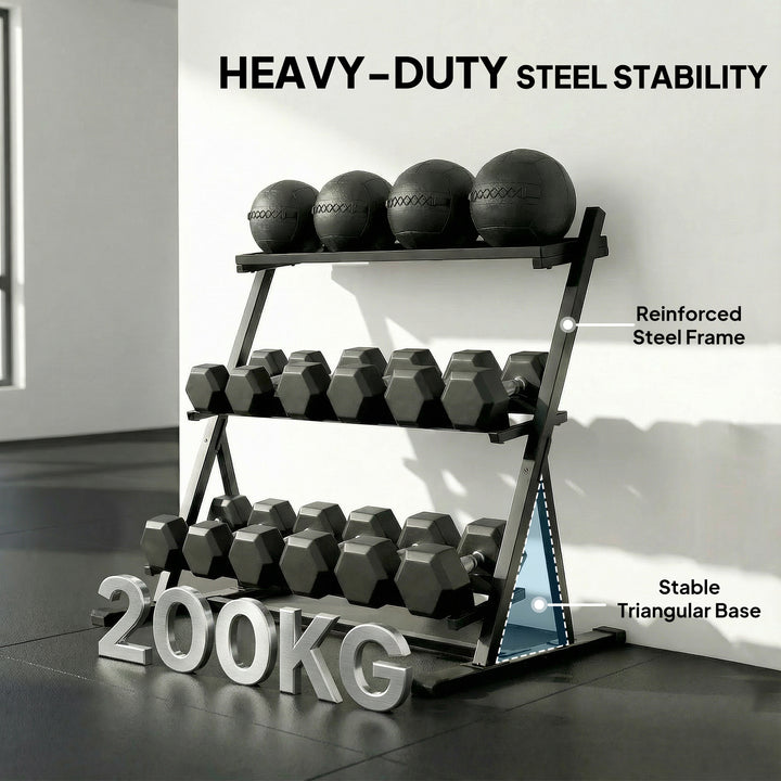 3-Tier Adjustable Dumbbell Rack, Heavy-Duty Weight Rack for Dumbbells,