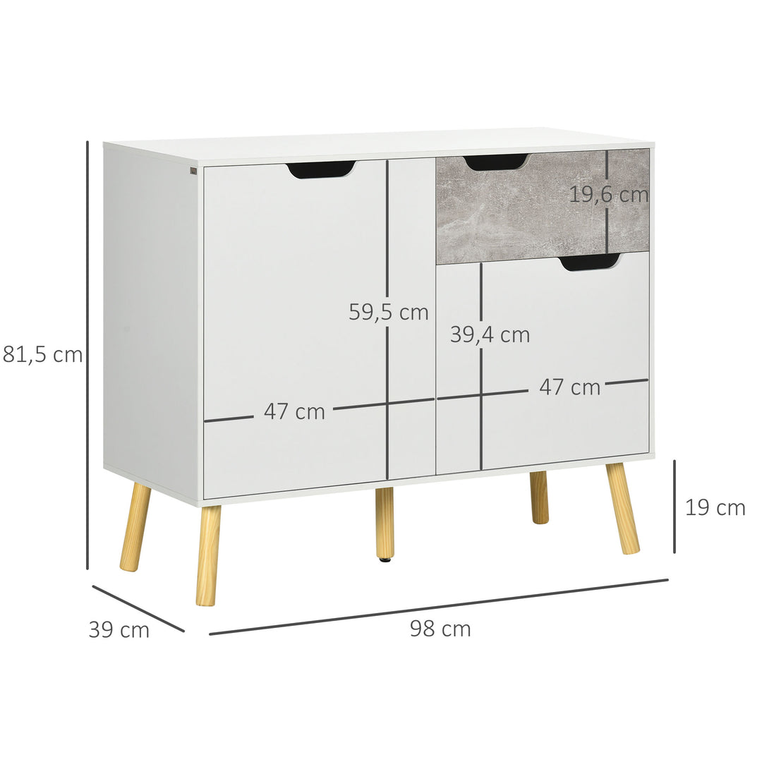 HOMCOM Modern Sideboard Storage Cabinet, Free Standing Accent Cupboard with Drawer, 2 Doors for Bedroom, Living Room, Hallway, Light Grey