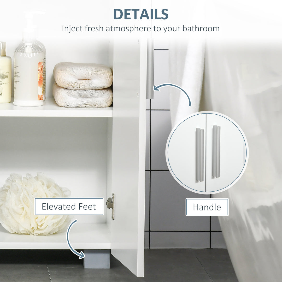 Modern Bathroom Floor Cabinet, Free Standing Linen Cabinet, Storage Cupboard with 3 Tier Shelves, White