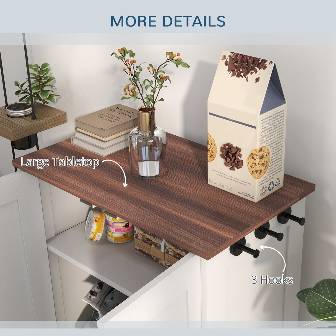 Pet Feeding Station with Raised Dog Bowls, Adjustable Panel, Hooks, White