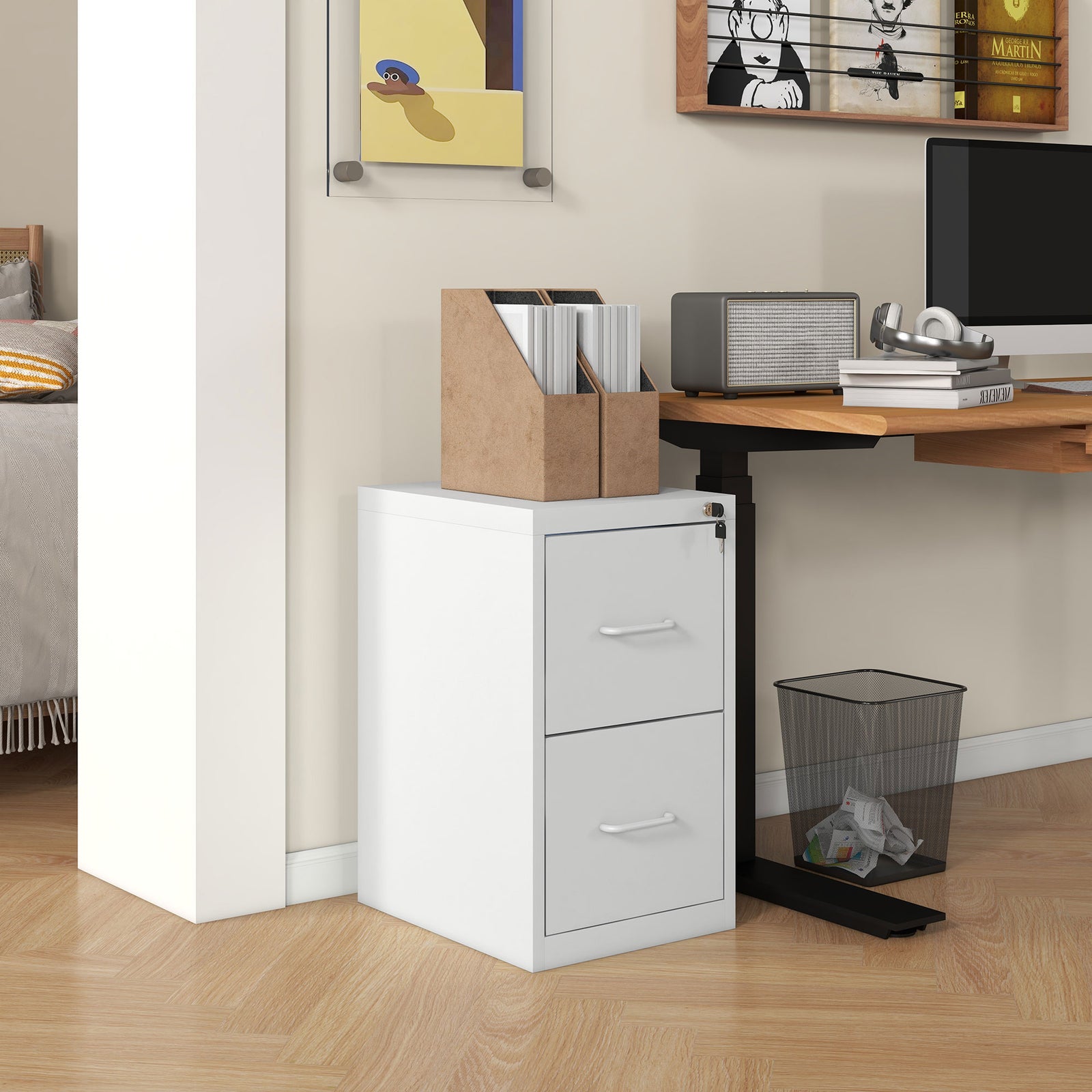 Two-Drawer Modern Steel Filing Cabinet - Cream