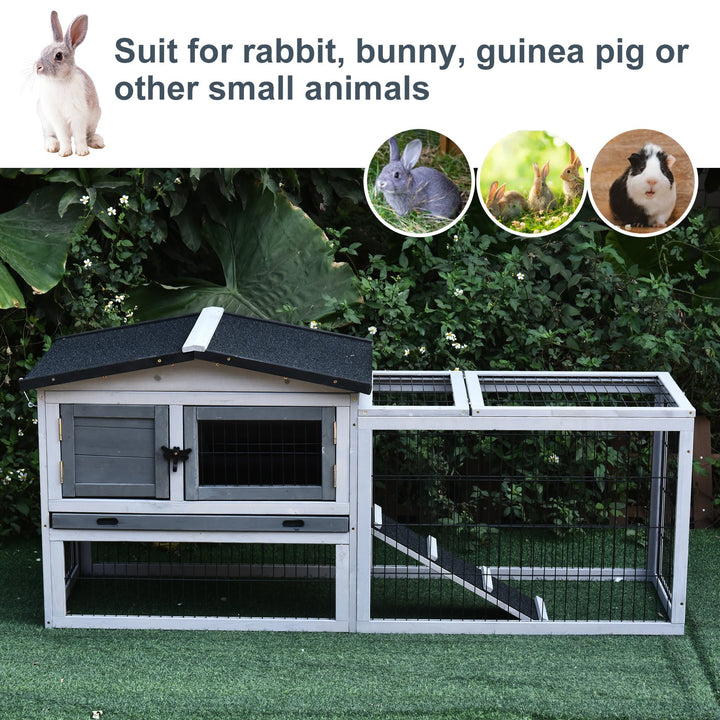 Small Animal Two-Level Fir Wood Guinea Pigs Hutches w/ Ramp Burnt Grey