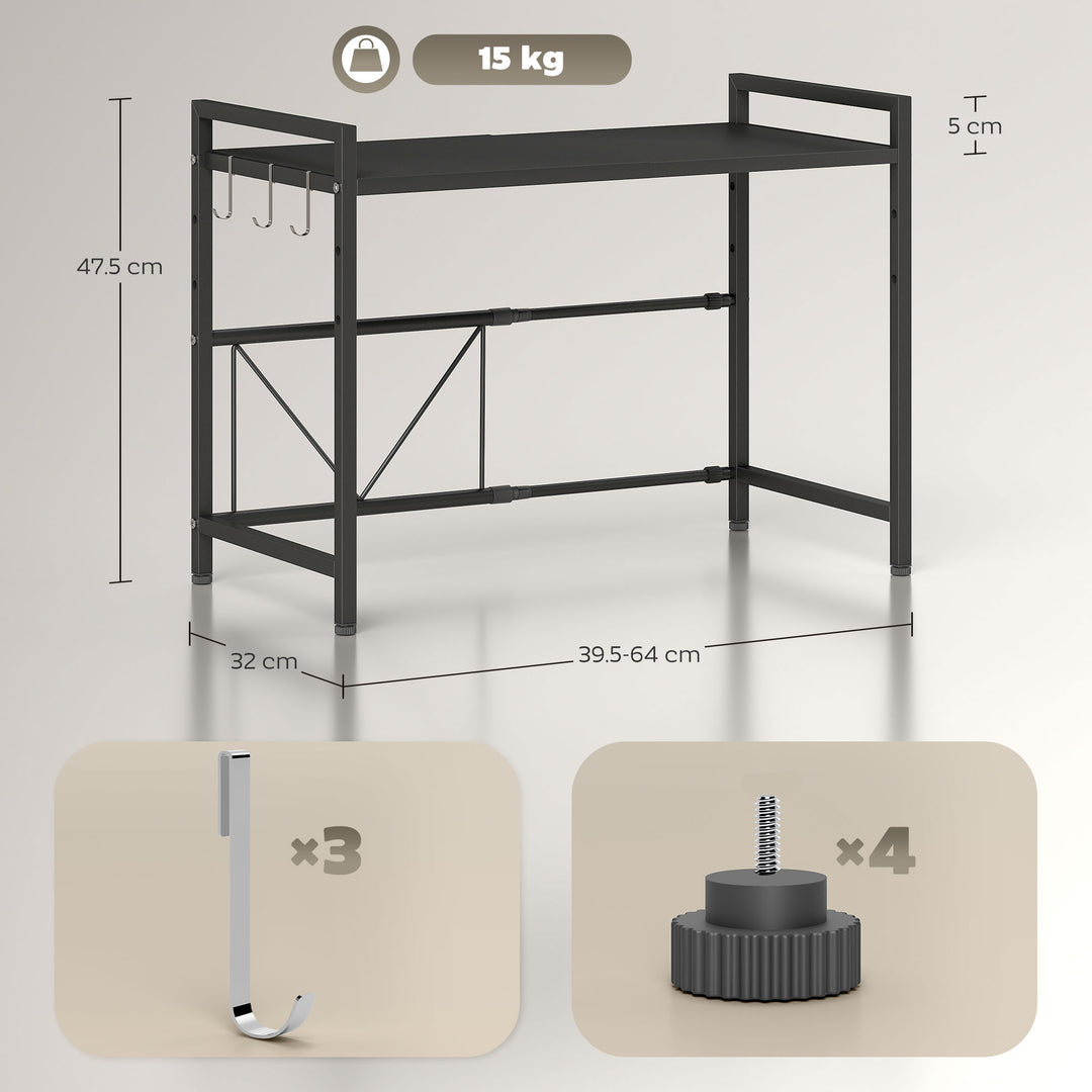 Expandable Microwave Oven Rack with 3 Hooks - Black