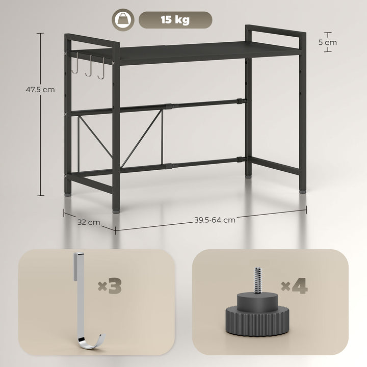 Expandable Microwave Oven Rack with 3 Hooks - Black