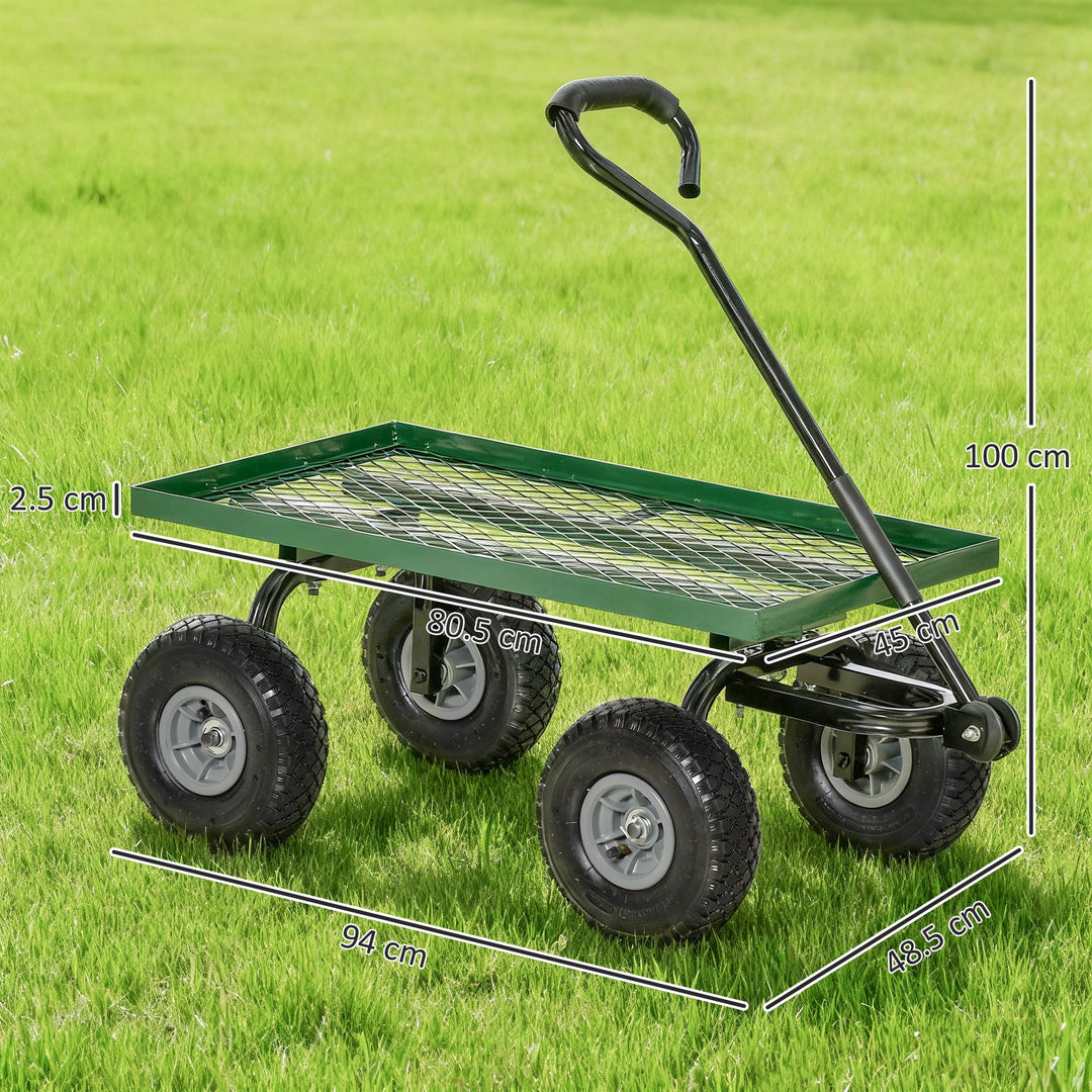 Garden Trolley Cart, Heavy Duty Garden Cart with Metal Frame, 10" Pneumatic Wheels, Rotating Handle, 150kg Capacity, for Garden, Farm