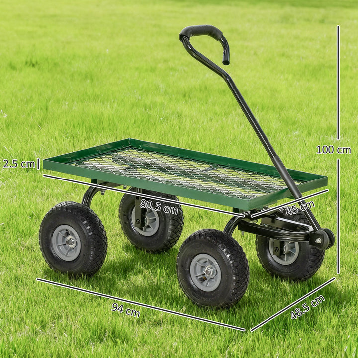 Garden Trolley Cart, Heavy Duty Garden Cart with Metal Frame, 10" Pneumatic Wheels, Rotating Handle, 150kg Capacity, for Garden, Farm