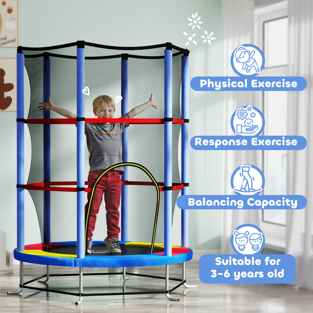 Kids Trampoline, with Enclosure Net, Steel Frame, for Ages 3-6 Years - MultiColoured