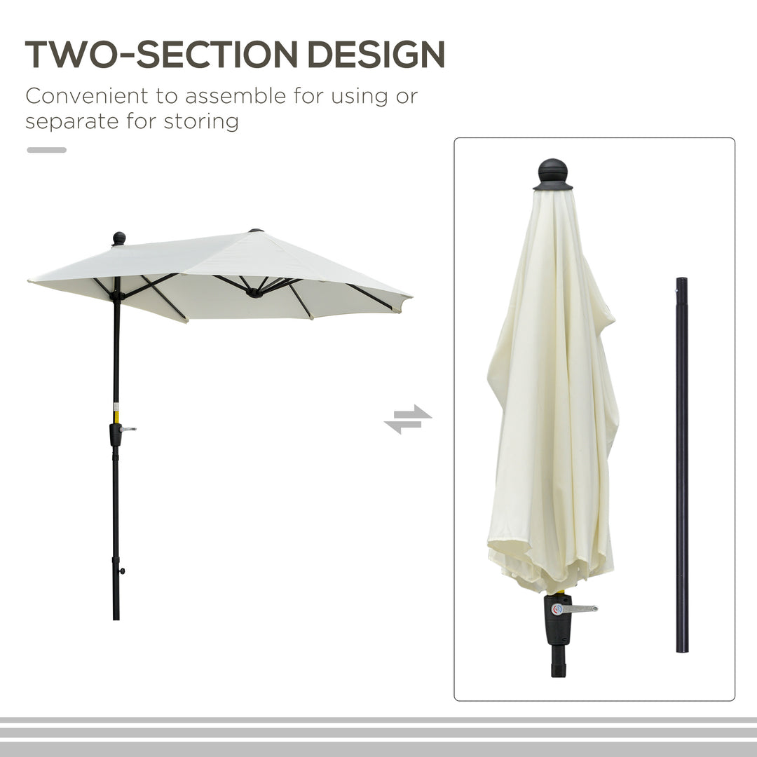 2m Half Parasol Market Umbrella Garden Balcony Parasol with Crank Handle, Base, Double-Sided Canopy, Cream White