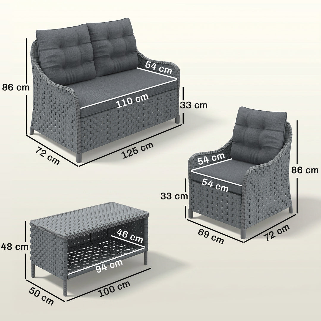 4-Piece Wicker Patio Furniture Set with 2 Armchairs, Loveseat, Glass C