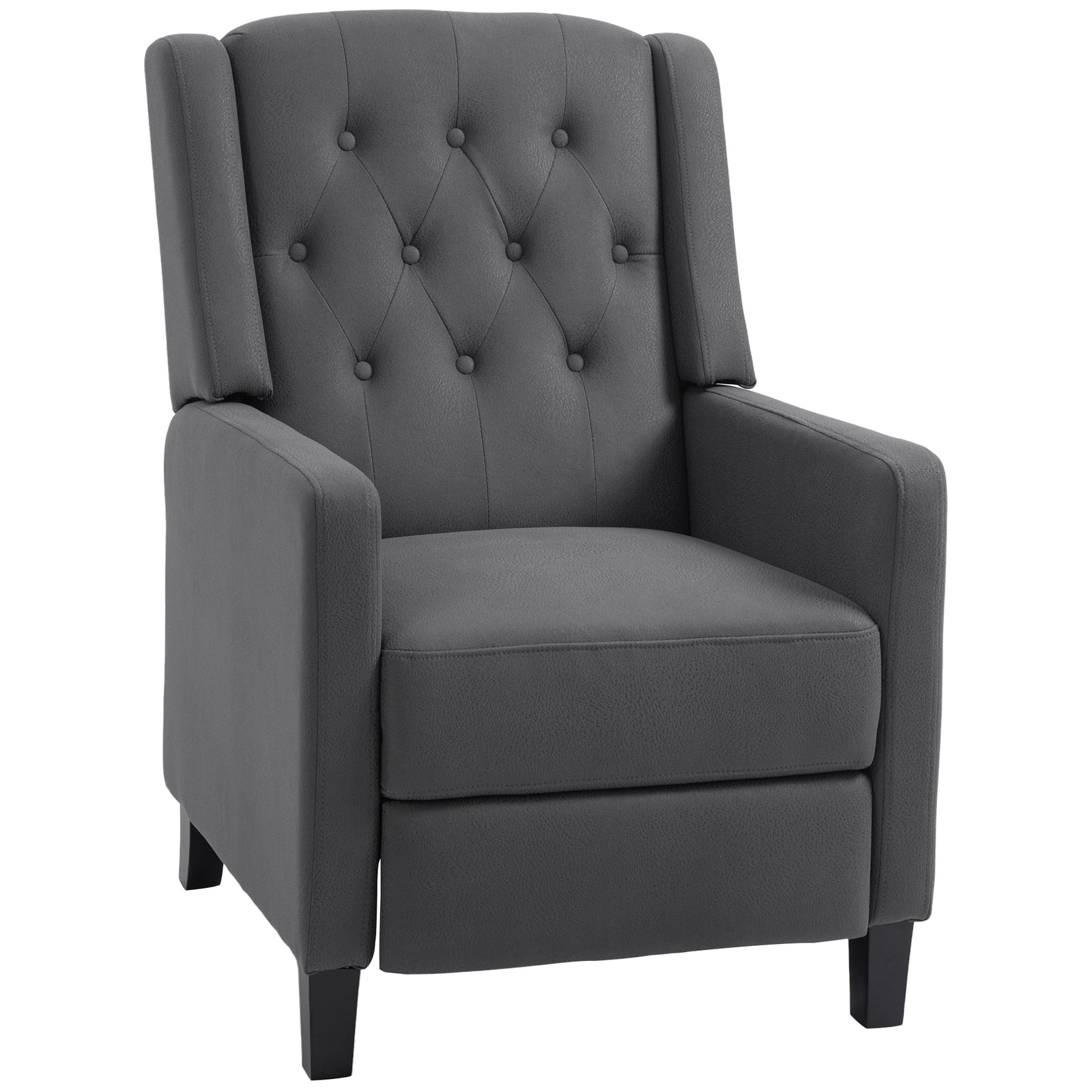 Wingback Recliner Chair for Home Theater, Button Tufted Microfibre Cloth Reclining Armchair with Leg Rest, Deep Grey