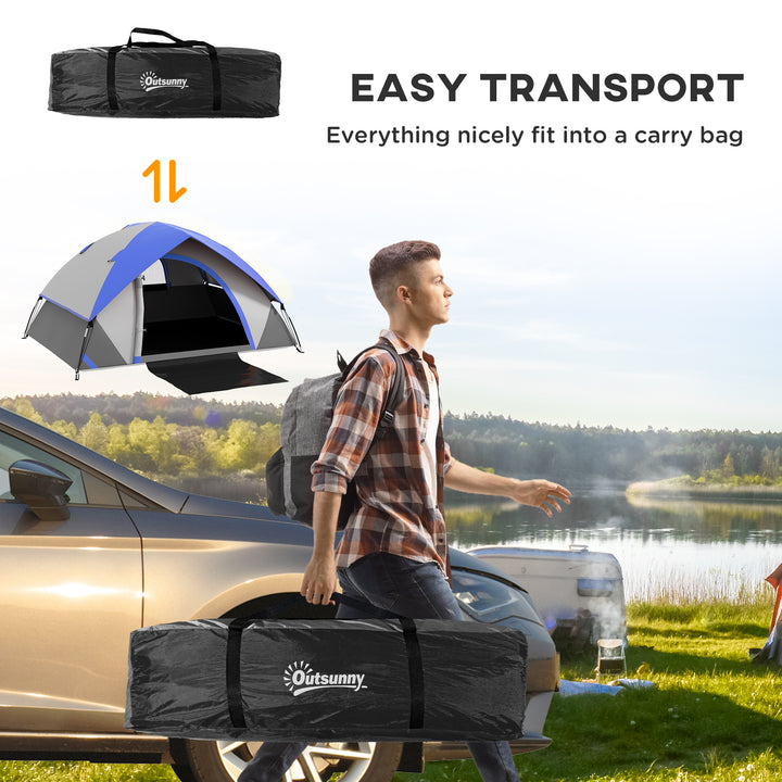 Two Man Single Room Dome Tent, with Accessories - Dark Blue/Grey